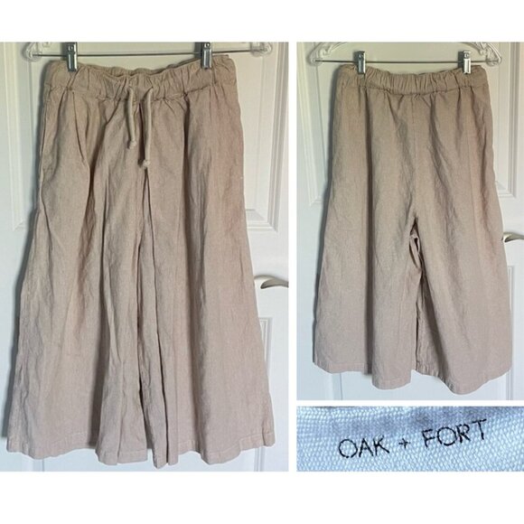 Oak + Fort Tan Pinstriped Drawstring Elastic Waist Wide Leg Pants 35881 - Picture 1 of 14